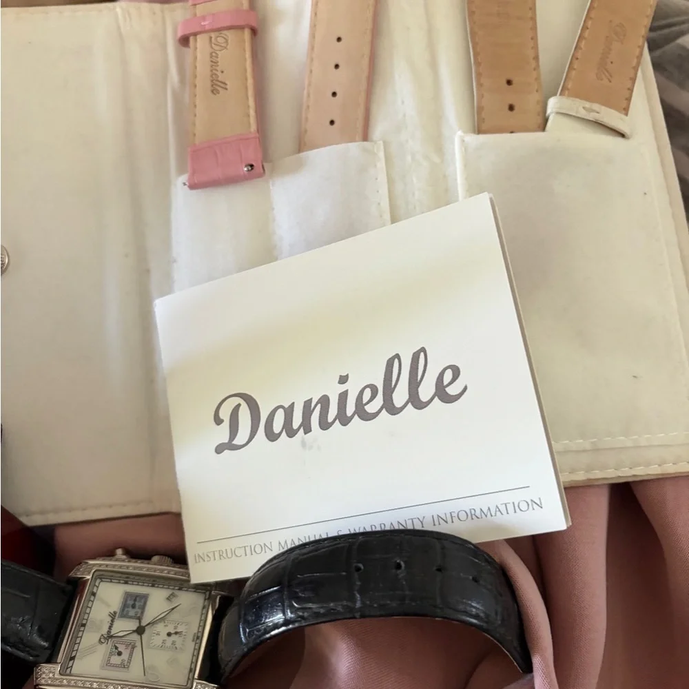 Danielle Silver-Tone Rectangular Watch with Black Leather Strap
